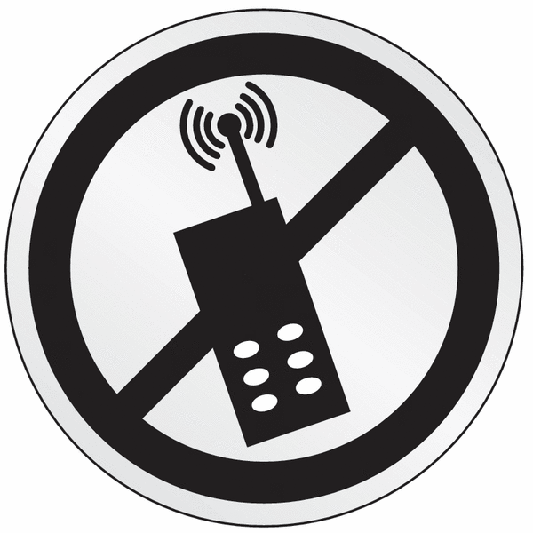 Handys verboten - Piktogrammschilder aus Edelstahl, rund, selbstklebend