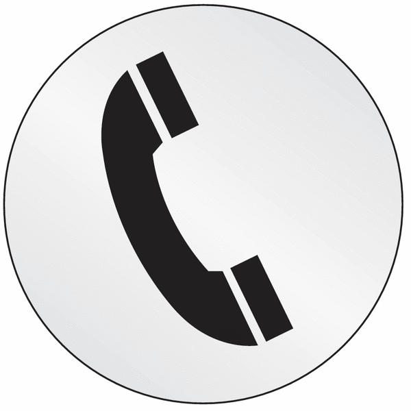 Telefon - Piktogrammschilder aus Edelstahl, rund, selbstklebend