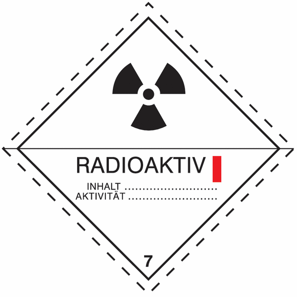 Radioaktiv I 7 - Kennzeichnung für den Transport gefährlicher Güter, GGBefG, ADR, ADN, IATA