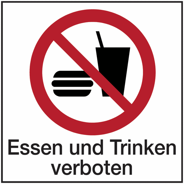 Essen und Trinken verboten - Hinweisschilder Public, Symbole mit Text