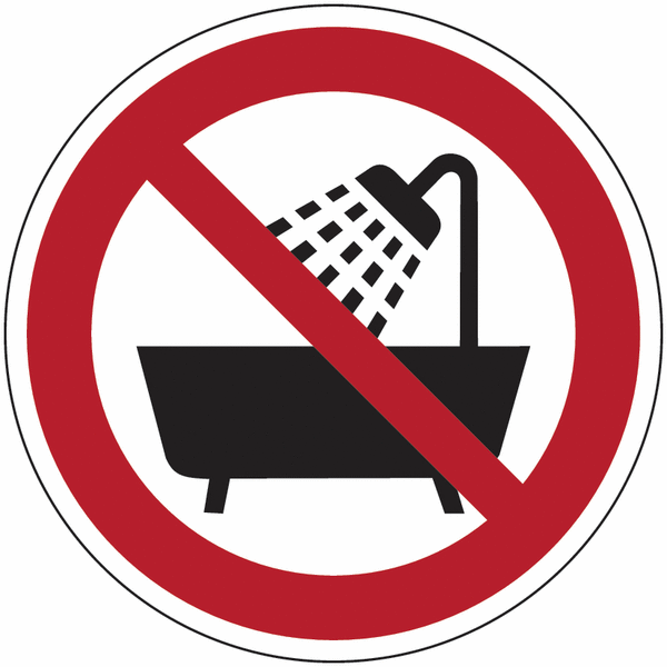 Symbol-Verbotsschilder "Verbot dieses Gerät in der Badewanne, Dusche oder über mit Wasser gefülltem Waschbecken zu benutzen"