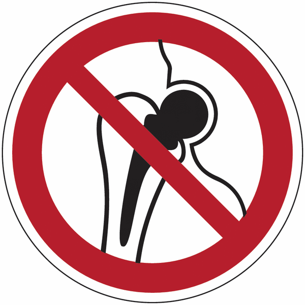 Symbol-Verbotsschilder "Verbot für Personen mit Metallimplantaten"