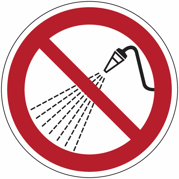 Symbol-Verbotsschilder "Mit Wasser spritzen verboten"