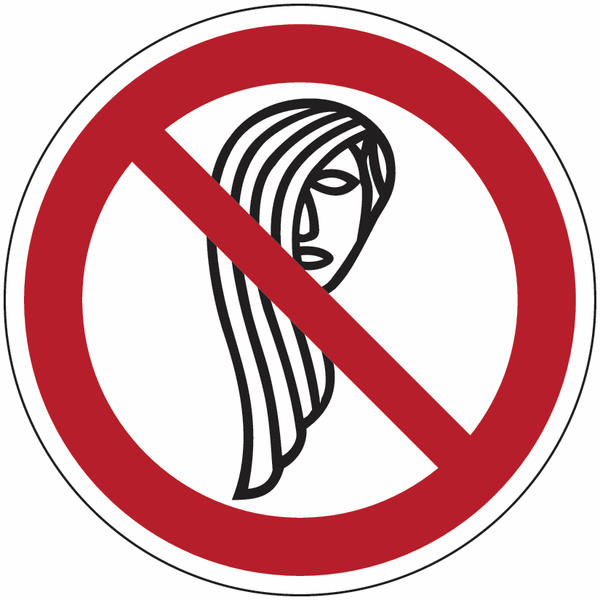 Symbol-Verbotsschilder "Bedienung mit langen Haaren verboten"