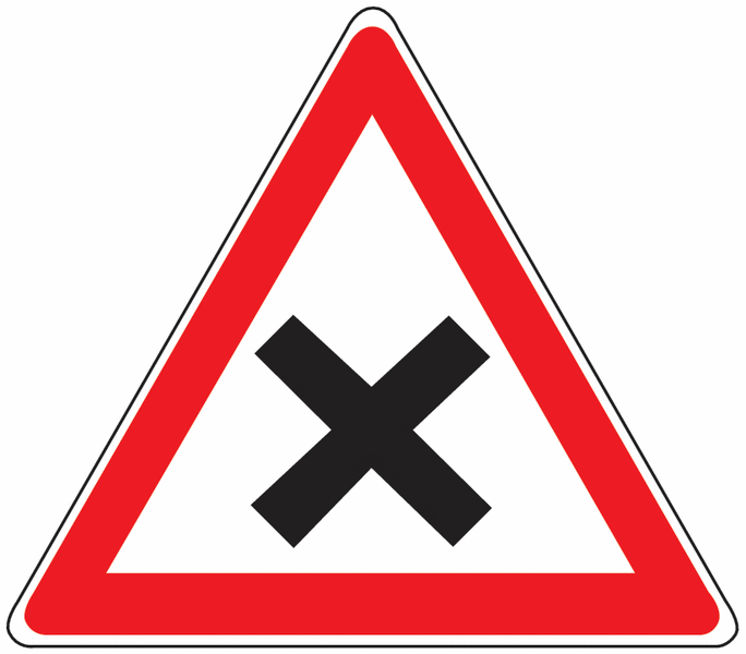 Kreuzung oder Einmündung mit Vorfahrt von rechts - Verkehrszeichen für Deutschland, StVO, DIN 67520