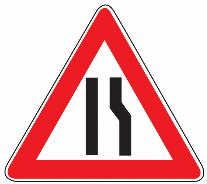 Einseitig (rechts) verengte Fahrbahn - Verkehrszeichen für Deutschland, Kunststoff und Aluminium