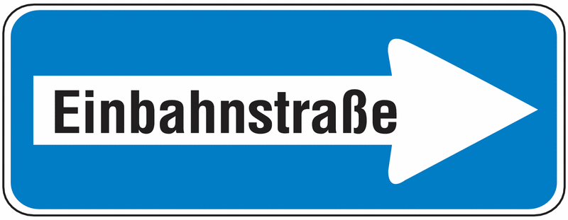 Einbahnstraße rechtsweisend - Verkehrszeichen für Deutschland, StVO, DIN 67520