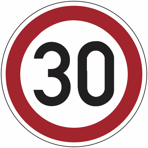 Zulässige Höchstgeschwindigkeit 30 - Verkehrszeichen zur Bodenmarkierung, R10 nach DIN EN 16165