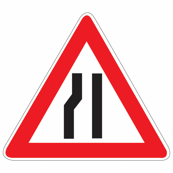 Einseitig (links) verengte Fahrbahn - Verkehrszeichen für Deutschland, Kunststoff und Aluminium