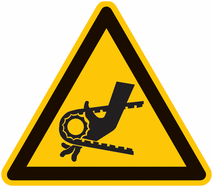 Warnung vor Einzugsgefahr durch Riemenantrieb - Warnschilder, praxiserprobt