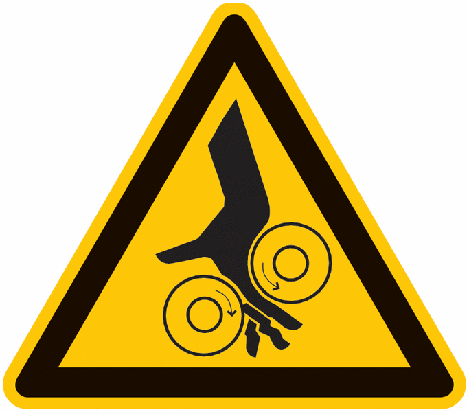 Warnung vor Einzugsgefahr durch Rollen - Warnkennzeichnung für Maschinen