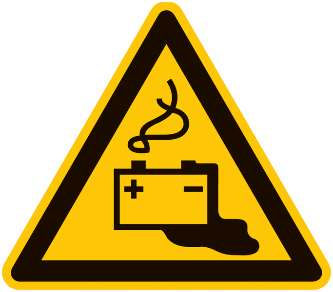 Symbol-Warnschilder "Warnung vor Gefahr durch Batterien"