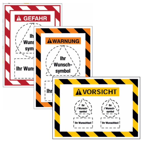 Kombi-Gefahrenschilder mit Signalrahmen, Symbol und Text nach Wunsch, ASR A1.3-2013, EN ISO 7010
