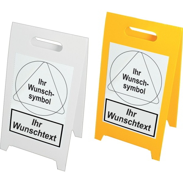 Warnaufsteller mit Sicherheitskennzeichnung - Text und Symbol nach Wunsch