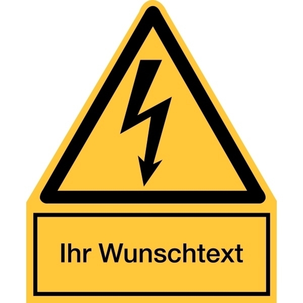 Warnsymbol-Kombi-Schilder, Elektrotechnik - Warnung vor elektr. Spannung mit Wunschtext