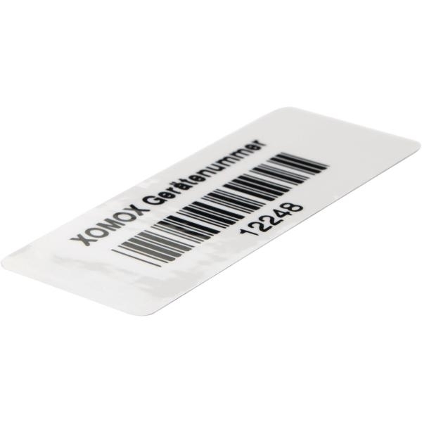 Barcode Etiketten aus PVC mit Text und Nummerierung nach Wunsch