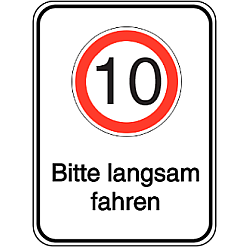 Vorlage: Alu-Geschwindigkeitsschilder mit Symbol und Text - 10 Bitte langsam fahren