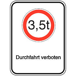 Vorlage: Alu-Schilder mit Symbol und Text - 3,5 t Durchfahrt verboten