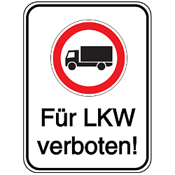 Vorlage: Alu-Schilder mit LKW-Symbol und Text - Für LKW verboten