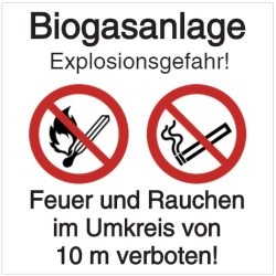 Vorlage: Biogasanlage- Explosionsgefahr - Feuer und Rauchen im Umkreis von 10 m verboten!