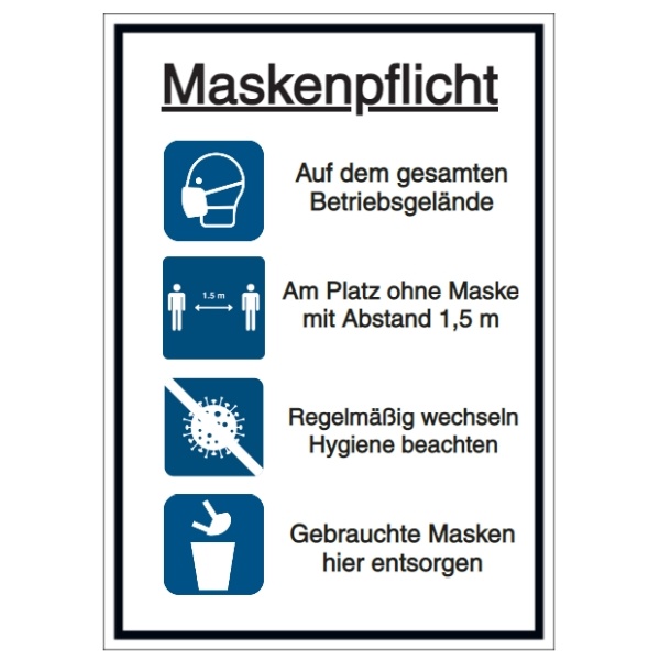 Vorlage: Maskenpflicht - Auf dem gesamten Betriebsgelände - Am Platz ohne Maske - Hygiene beachten