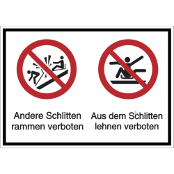 Vorlage: Mehrsymbol-Schild Andere Schlitten rammen verboten - Aus dem Schlitten lehnen verboten