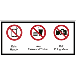 Vorlage: Mehrsymbol-Schild Kein Handy - Kein Essen und Trinken - Kein Fotografieren