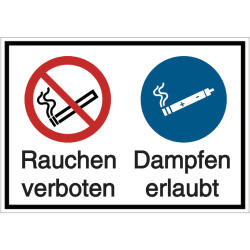 Vorlage: Mehrsymbol-Schild Rauchen verboten - Dampfen erlaubt