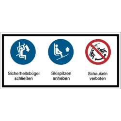 Vorlage: Mehrsymbol-Schild Sicherheitsbügel schließen - Skispitzen anheben - Schaukeln verboten