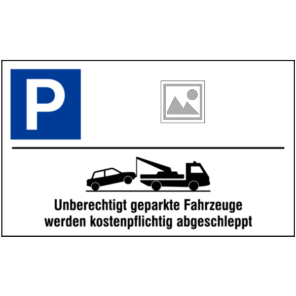 Vorlage: Parkplatz-Kombi-Schilder mit Abschlepphinweis und Logo, Aluminium, edel