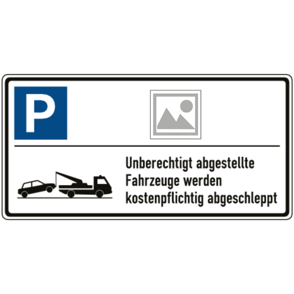 Vorlage: Parkplatz-Schilder mit Abschleppsymbol und Logo, Aluminium