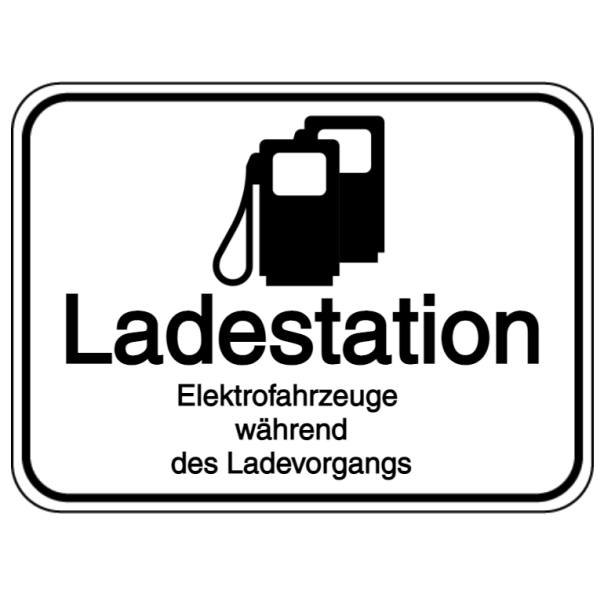 Vorlage: Schild Ladestation - Elektrofahrzeuge wärhrend des Ladevorgangs