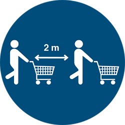 Vorlage: Symbol Mit Einkaufswagen 2 Meter Abstand halten