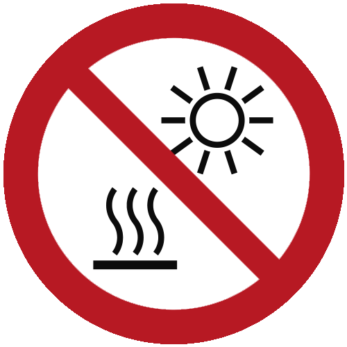 Vorlage: Symbol Nicht direkter Sonneneinstrahlung oder heißen Oberflächen aussetzen P068