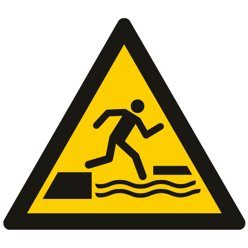 Vorlage: Symbol Warnung beim Betreten oder Verlassen einer schwimmenden Fläche besteht die Gefahr, ins Wasser zu fallen W068
