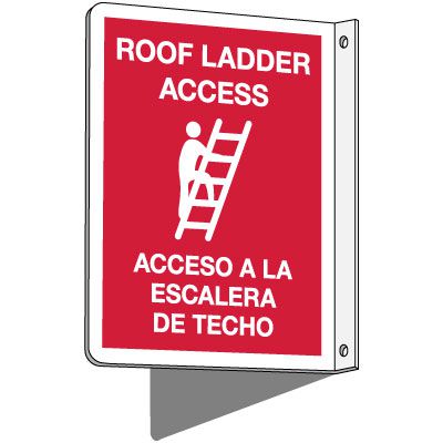2-Way Bilingual Roof Ladder Access Sign
