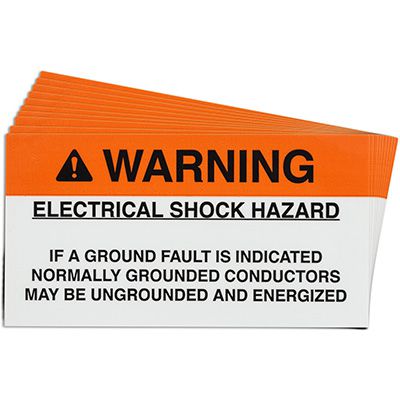 Ground Fault Solar Warning Labels