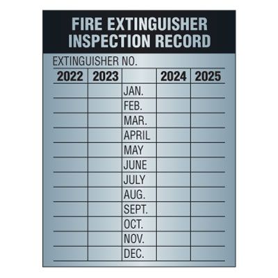 Aluminum Fire Extinguisher Inspection Labels - 2022-2025