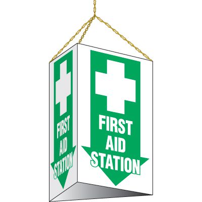 3-Sided Hanging First Aid Station Sign