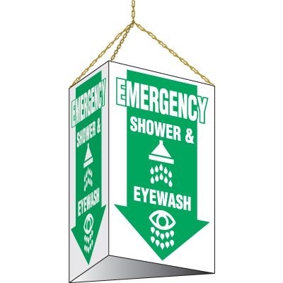 3-Sided Hanging Shower And Eyewash Sign