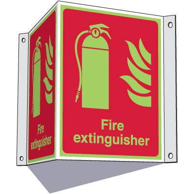 3-Way Fire Extinguisher w/Flame Sign