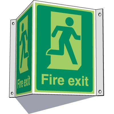 3-Way Running Man Fire Exit Sign
