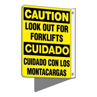 2-Way Bilingual Caution: Look Out For Forklifts Sign