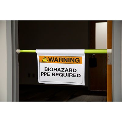 Warning Biohazard PPE Required Hanging Doorway Barricade Sign Kit