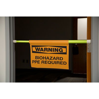 Warning Biohazard PPE Required Hanging Doorway Barricade Sign Kit