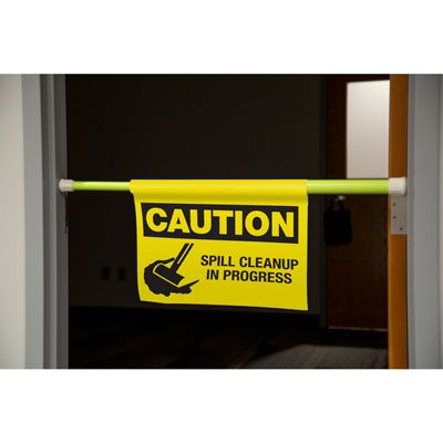 Caution Spill Cleanup In Progress Hanging Doorway Barricade Sign Kit