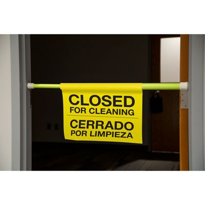Bilingual Spanish Closed For Cleaning Hanging Doorway Barricade Sign Kit