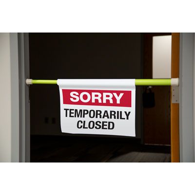 Sorry, Temporarily Closed Hanging Doorway Barricade Sign Kit