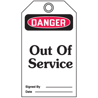 Accident Prevention Safety Tags - Danger Out Of Service
