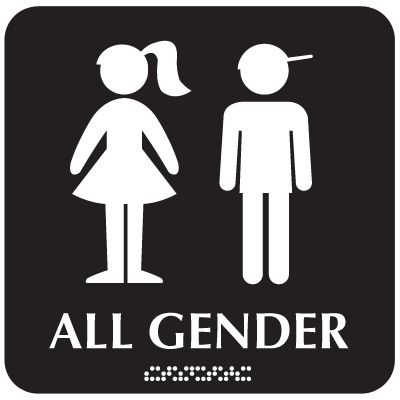 All Gender Children's Washroom Sign - Boy/Girl Graphic with Braille